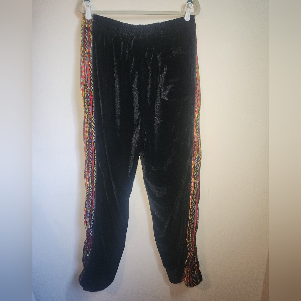 VTG Godbody Denim Velour Track Pants, With Graphic Print Side Stripes, Men's XXL
